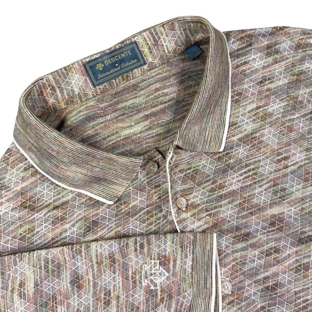 Vintage Descente International Collection Polo Shirt Mens L Brown Geometric Knit